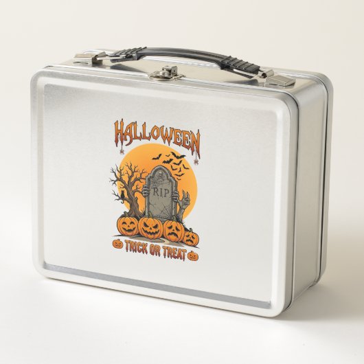 Halloween-Süßes-oder-Saures-Grabstein-Zombie-Hände Metall Brotdose (Vorderseite)
