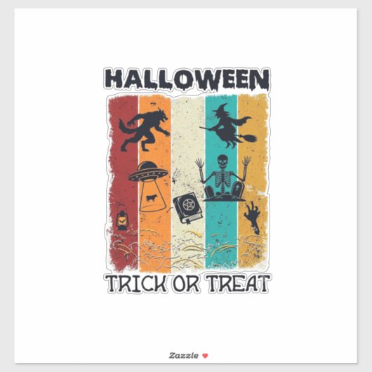 Halloween Süßes oder Saures Werwolf Hexe Skelett U Aufkleber (Blatt)