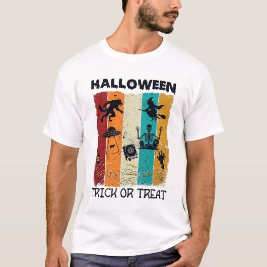 Halloween Süßes oder Saures Werwolf Hexe Skelett U T-Shirt (Vorderseite)