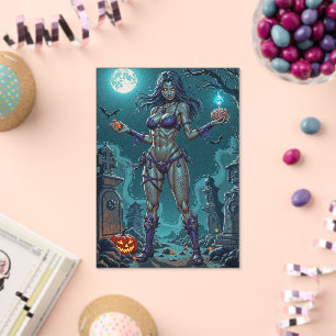 Halloween-Süßigkeit oder Zombie-Freundin mit Gehir Acryleinladungen