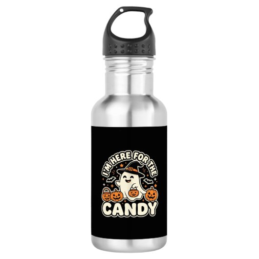Halloween Süßigkeiten Geist Kürbis Design Edelstahlflasche (Vorderseite)