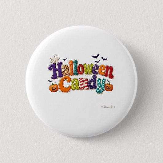 Halloween-Süßigkeiten gemusterte Bubble-Lettern Button (Vorderseite)