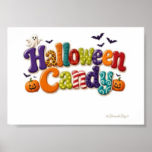 Halloween-Süßigkeiten gemusterte Bubble-Lettern Poster