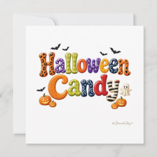 Halloween-Süßigkeiten gestreifte Geister-Lettering Karte