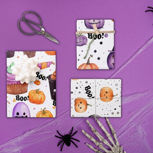 Halloween-Süßigkeiten, Leckereien und Jack-o-Later Geschenkpapier Set