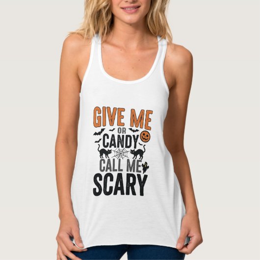 Halloween-Süßigkeiten oder nenne mich gruselig Vin Tank Top (Vorderseite)