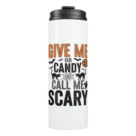 Halloween-Süßigkeiten oder nenne mich gruselig Vin Thermosbecher (Vorderseite)