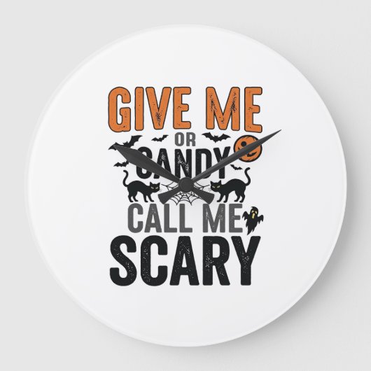 Halloween-Süßigkeiten oder nenne mich gruseliges V Große Wanduhr (Vorderseite)