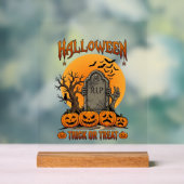 Halloween-Süßigkeiten-oder-Saures-Grabstein-Zombie Acrylschild (Neutral)