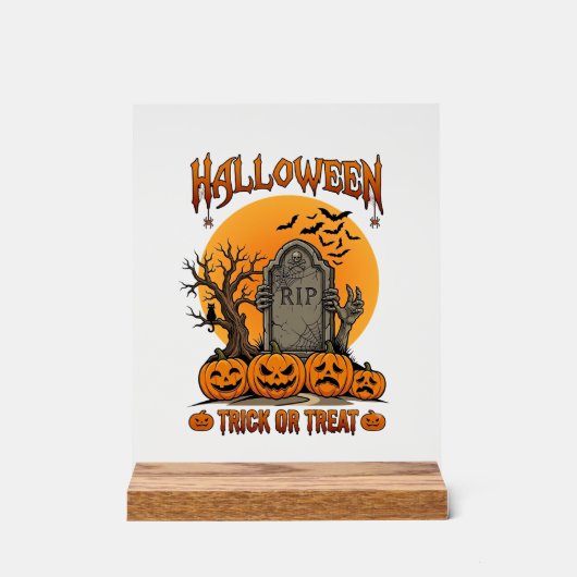 Halloween-Süßigkeiten-oder-Saures-Grabstein-Zombie Acrylschild (Vorderseite)