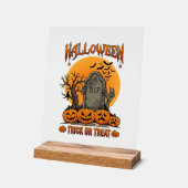 Halloween-Süßigkeiten-oder-Saures-Grabstein-Zombie Acrylschild (Winkel)