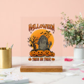 Halloween-Süßigkeiten-oder-Saures-Grabstein-Zombie Acrylschild (Hochzeit)