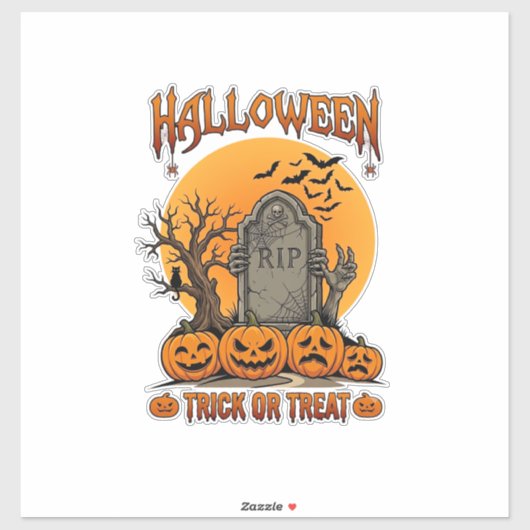 Halloween-Süßigkeiten-oder-Saures-Grabstein-Zombie Aufkleber (Blatt)