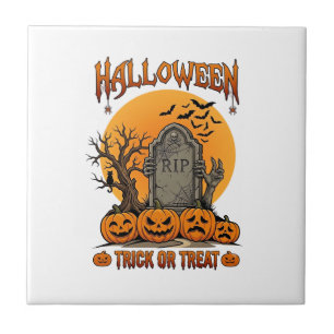 Halloween-Süßigkeiten-oder-Saures-Grabstein-Zombie Fliese