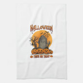 Halloween-Süßigkeiten-oder-Saures-Grabstein-Zombie Geschirrtuch (Vertikal)