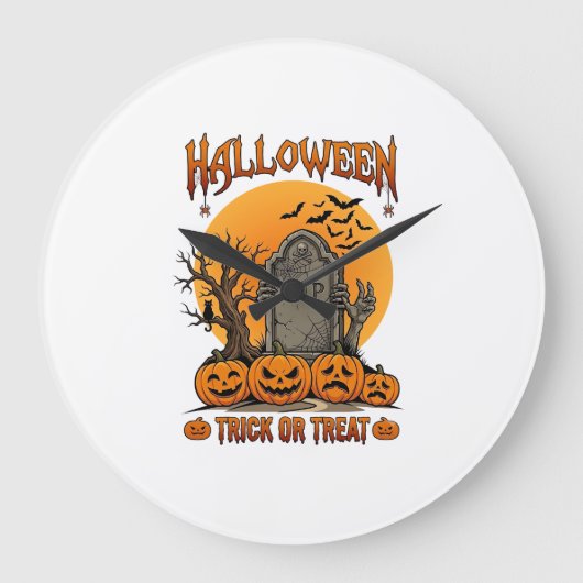 Halloween-Süßigkeiten-oder-Saures-Grabstein-Zombie Große Wanduhr (Vorderseite)