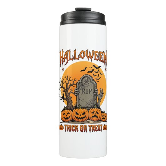 Halloween-Süßigkeiten-oder-Saures-Grabstein-Zombie Thermosbecher (Vorderseite)