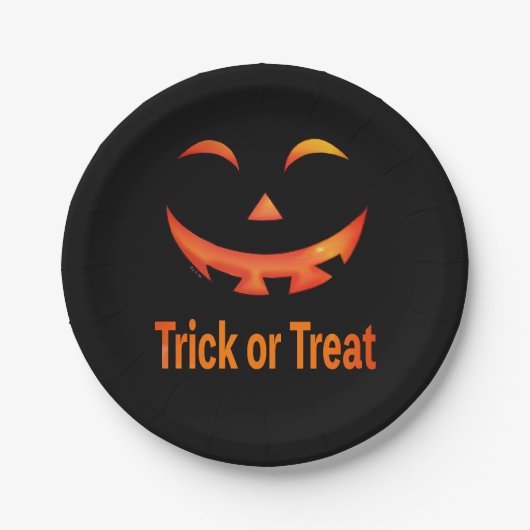 Halloween-Süßigkeiten oder Saures Kürbiskopf Pappteller (Vorderseite)