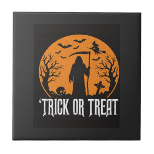 Halloween-Süßigkeiten oder Saures Sensenmann-Desig Fliese