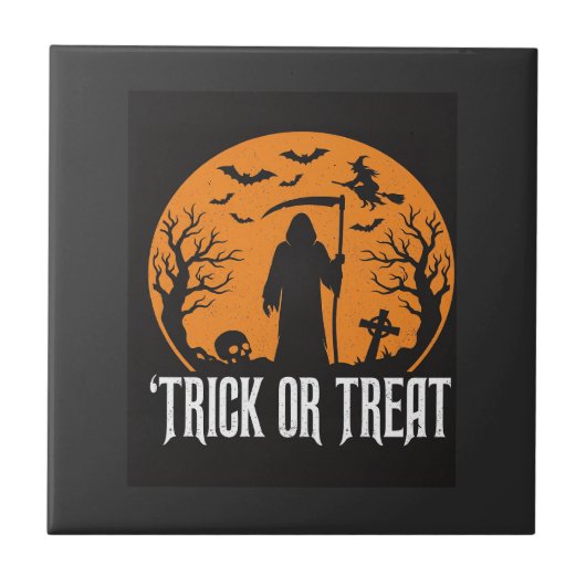 Halloween-Süßigkeiten oder Saures Sensenmann-Desig Fliese (Vorderseite)