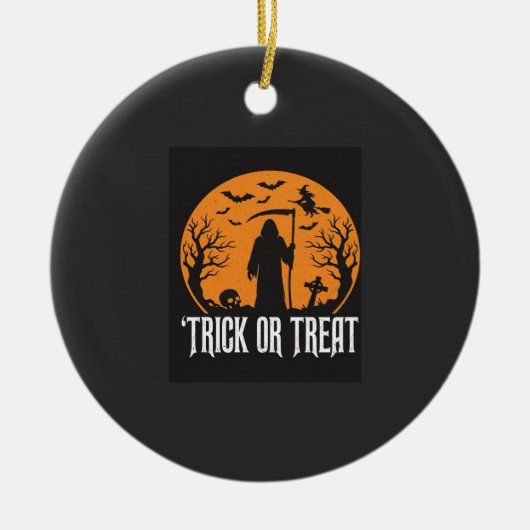 Halloween-Süßigkeiten oder Saures Sensenmann-Desig Keramik Ornament (Vorne)
