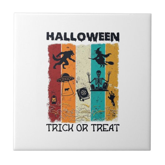Halloween-Süßigkeiten-oder-Saures Werwolf Hexe Ske Fliese (Vorderseite)