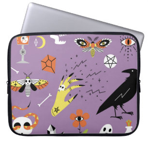 Halloween-Symbole, handgezeichnet Vintages Set. Laptopschutzhülle