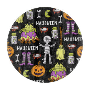 Halloween-Symbole, vintage nahtloses Thema Schneidebrett