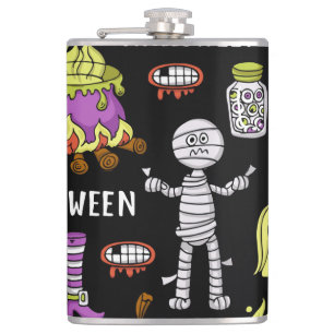 Halloween-Symbole, Vintages nahtloses Thema Flachmann