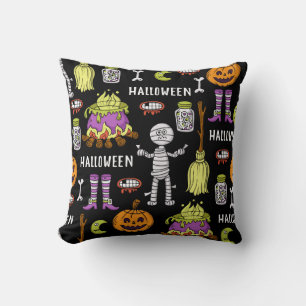 Halloween-Symbole, Vintages nahtloses Thema Kissen