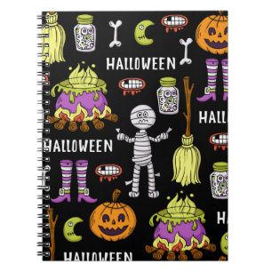 Halloween-Symbole, Vintages nahtloses Thema Notizblock