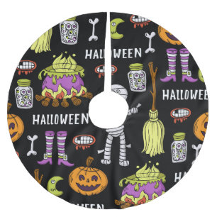Halloween-Symbole, Vintages nahtloses Thema Polyester Weihnachtsbaumdecke