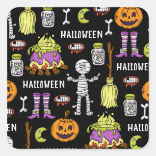 Halloween-Symbole, Vintages nahtloses Thema Quadratischer Aufkleber