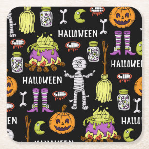 Halloween-Symbole, Vintages nahtloses Thema Rechteckiger Pappuntersetzer