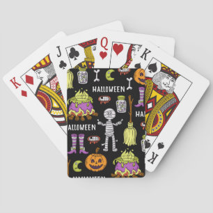 Halloween-Symbole, Vintages nahtloses Thema Spielkarten