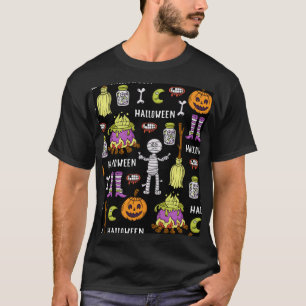 Halloween-Symbole, Vintages nahtloses Thema T-Shirt