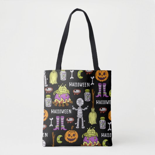 Halloween-Symbole, Vintages nahtloses Thema Tasche (Vorderseite)