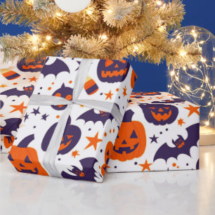 Halloween-Symbolmuster Lila Orange Weiß Geschenkpapier