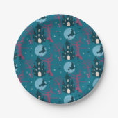 Halloween-Szene mit Himbeerrosa Bäumen Pappteller (Vorderseite)