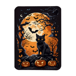 Halloween-Szene mit Katzen, Spinnen und Kürbis Magnet