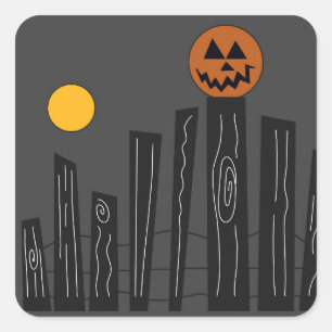 Halloween-Szene mit Kürbis, Krähe und Mond Quadratischer Aufkleber
