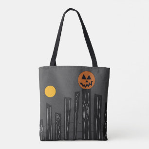 Halloween-Szene mit Kürbis, Krähe und Mond Tasche