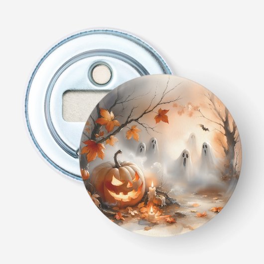 Halloween-Szene mit Kürbis und Geistern Flaschenöffner (Vorderseite)