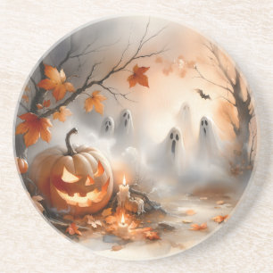 Halloween-Szene mit Kürbis und Geistern Getränkeuntersetzer