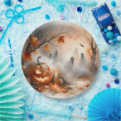 Halloween-Szene mit Kürbis und Geistern Pappteller (Party)