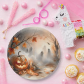 Halloween-Szene mit Kürbis und Geistern Pappteller (Party)
