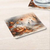 Halloween-Szene mit Kürbis und Geistern Rechteckiger Pappuntersetzer (angewinkelt)