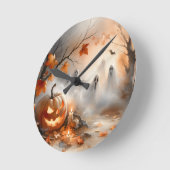 Halloween-Szene mit Kürbis und Geistern Runde Wanduhr (Winkel)