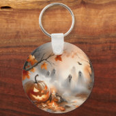 Halloween-Szene mit Kürbis und Geistern Schlüsselanhänger (Rückseite)