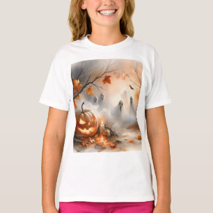 Halloween-Szene mit Kürbis und Geistern T-Shirt